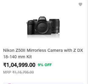 Nikon Z50II mirrorless camera with kit lens